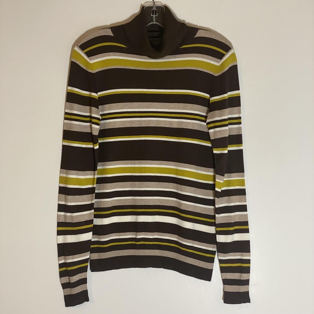 Joseph A Sweater Womens Small Brown Green Stripe Turtleneck Office Casual Comfy
